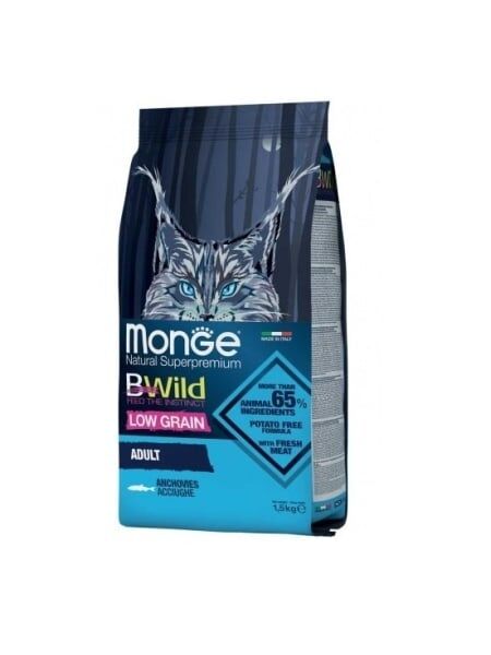 Monge Pisici BWild Low Grain Adult – Hrană cu Anșoa 1,5 kg 1 monge pisici bwild low grain adult anșoa 1.5kg hrană pisici