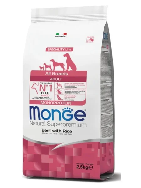 Monge Câini Superpremium Toate Rasele – Vită & Orez pentru Adulți 1 Hrană uscată cu vită și orez pentru câini adulți