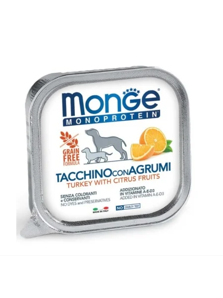 Monge Câini Superpremium Paté Monoproteic cu Curcan și Fructe Citrice – 150g - 24 BUC/BAX 1 Monge Câini Superpremium Paté Monoproteic cu Curcan și Fructe Citrice – 150g - 24 BUC/BAX