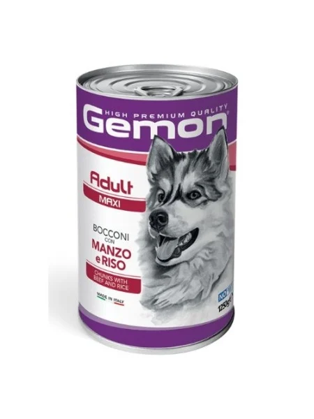 Gemon Câini Maxi Adult cu Vită și Orez – Bucăți 1250g - 12 BUC/BAX 1 gemon d chunks adult maxi vita orez 1250g hrana umeda caine talie mare