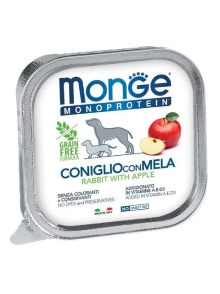 Monge Câini Superpremium Paté Monoproteic cu Iepure și Măr – 150g - 24 BUC/BAX 1 Monge Paté Iepure Măr 150g hrană umedă câini adulți monoproteică digestie ușoară