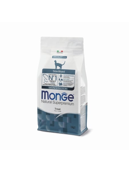 Monge Pisici Superpremium Sterilised Monoproteic cu Păstrăv – 1,5kg 1 monge c sprem sterilised trout 1.5kg hrana pisici sterilizate păstrăv