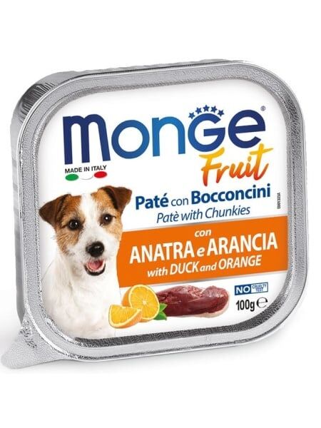 Monge Câini Superpremium Paté cu Bucăți de Rață și Portocală – 100g - 32 BUC/BAX 1 monge d sprem pâté chunkies duck orange 100g hrana umeda caine premium