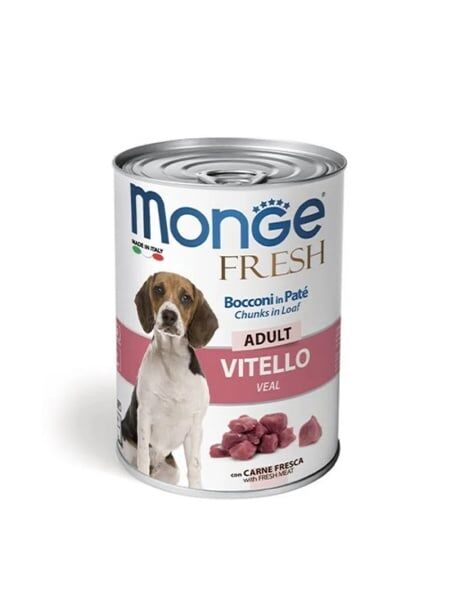 Monge Câini Superpremium Bucăți în Pastă Adult cu Vițel – 400g - 24 BUC/BAX 1 monge chunks in loaf veal 400g hrană umedă câini adulți