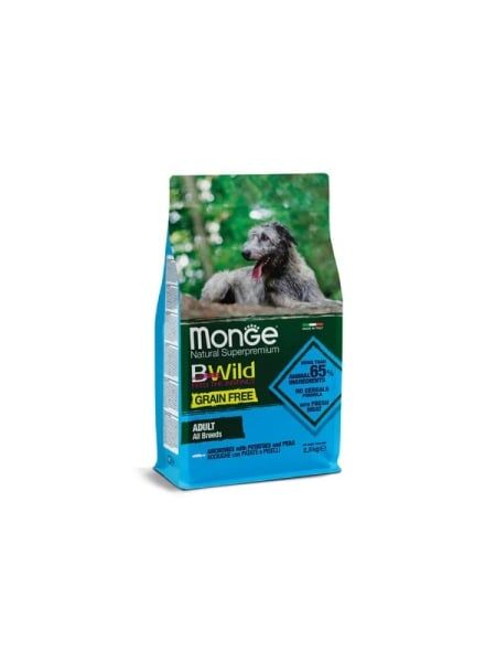 Monge Câini BWild Grain Free Adult – Hrană cu Anșoa, Cartofi și Mazăre 2,5 kg 1 monge câini bwild grain free anșoa cartofi mazăre 2.5kg hrană câini adulți