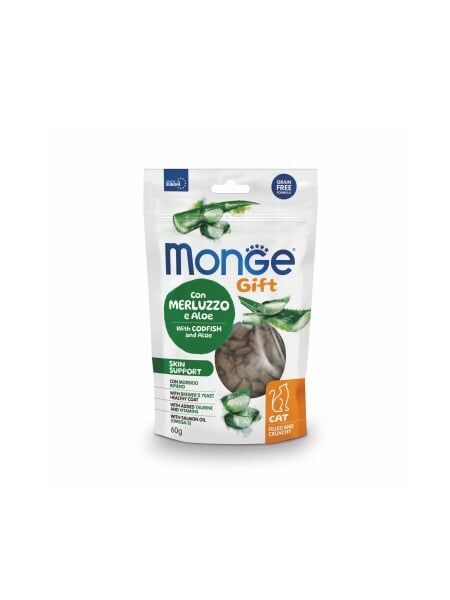 Monge Pisici Gustare Biscuiți Umpluți Crocanți – Recompense cu cod și aloe 60 g – 10 BUC/BAX 1 monge cat gift filled crunchy cod aloe 60g recompense pisici