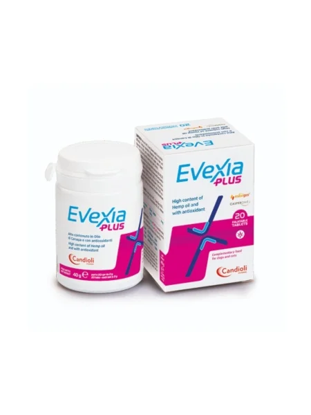 Evexia Plus 20 tablete cu conținut ridicat de ulei de cânepă și antioxidanți pentru câini și pisici 1 Evexia Plus 20 tablete cu conținut ridicat de ulei de cânepă și antioxidanți pentru câini și pisici